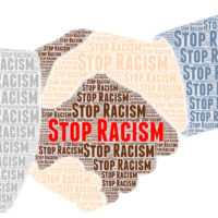 Stop racism written as part of handshake illustration