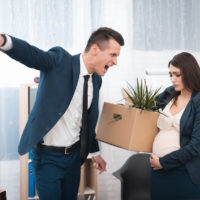boss screams and fires sad pregnant girl with stuff box in office