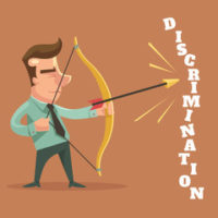 Guy with a bow and arrow pointing it at the word discrimination Guy with a bow and arrow pointing it at the word discrimination