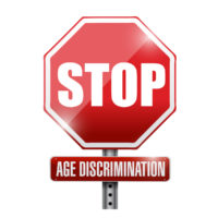 stop, age discrimination road sign.