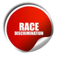 Racial Discrimination White text over red sticker button