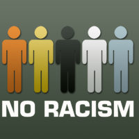 different color cutout human symbol with caption no racism