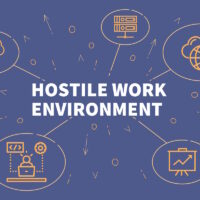 Conceptual business illustration with the words hostile work environment