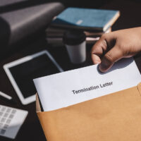 Termination of Employment and layoff concept, Businessman holding Termination of Employment Form