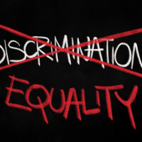 Change from Discrimination to Equality - unequal favouritism and privileging is stopped and avoided. Handwritting illustration Change from Discrimination to Equality - unequal favouritism and privileging is stopped and avoided. Handwritting illustration
