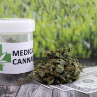 Medical marijuana buds with dollar bills