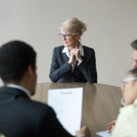 Woman passing job interview in the office at boardroom Woman passing job interview in the office at boardroom