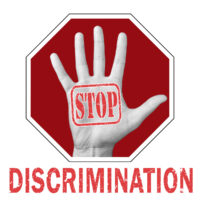 Stop discrimination conceptual illustration. Open hand with the text stop discrimination Stop discrimination conceptual illustration. Open hand with the text stop discrimination