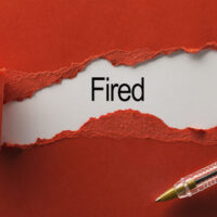 Red torn paper with word fired and pen close up Red torn paper with word fired and pen close up