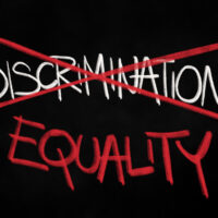 Change from Discrimination to Equality - unequal favouritism and privileging is stopped and avoided. Handwritting illustration Change from Discrimination to Equality - unequal favouritism and privileging is stopped and avoided. Handwritting illustration