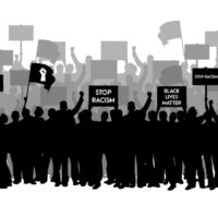 demonstration anti Racism protester, people hold anti racism banner, black lives matter, Stand up for racism. stop racism demonstration flat design vector illustration