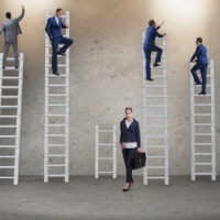 Concept of inequal career opportunities between man woman Concept of inequal career opportunities between man woman