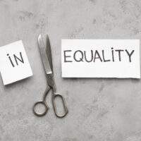 Word Inequality cut with scissors to two parts
