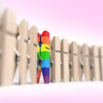 Discrimination concept of one clothespin in a group of other clothespins. 3d illustration