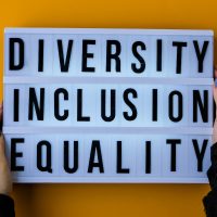 Diversity inclusion equality lettering. Text. Diversity, Age, Ethnicity, Sexual Orientation, Gender, Religion. Equal rights social concept.