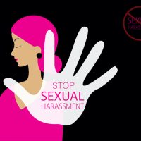 Young women is defending herself for sexual harassment from her boss in a business office Young women is defending herself for sexual harassment from her boss in a business office