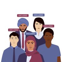 National origin discrimination concept web or ad banner. Group National origin discrimination concept web or ad banner. Group