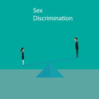 Gender discrimination concept. Female discrimination at work. Flat cartoon illustration