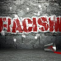 Graffiti wall with racism, street background Graffiti wall with racism, street background