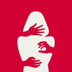 Silhouette of woman, harassment vector illustration. hands of man touching women. Violence against women, Workplace bullying concept. flat concept, text, blue, white, victim, sexual, rape