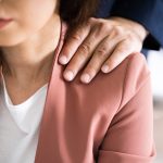 Sexual Harassment At Workplace. Touching Woman