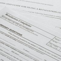 Portland, OR, USA - Nov 20, 2021: Closeup of the Retaliation Complaint form issued by the California Department of Industrial Relations.