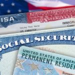 Green Card US Permanent resident USA. Social Security card. VISA