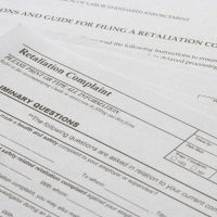 Portland, OR, USA - Nov 20, 2021: Closeup of the Retaliation Complaint form issued by the California Department of Industrial Relations.