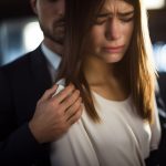 Rape and sexual assault at work  concept with terrified young woman beeing inappropriately touched by colleague