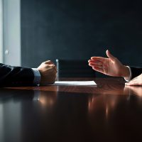 Business conflict shown by a clenched fist versus an open hand during a tense negotiation in a boardroom. Concept for disputes, pressure, and deal-making. Business conflict shown by a clenched fist versus an open hand during a tense negotiation in a boardroom. Concept for disputes, pressure, and deal-making.